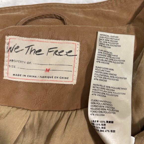 We The Free People Fenix Faux Leather Moto Jacket Camel Brown Women’s Medium - Picture 7 of 8